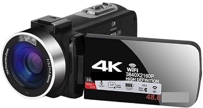 Video Camera, UHD 4K Vlog Video Cameras Live Streaming Webcam Outdoor Digital Camcorder Portable Blogger Recorder 18X(32G SD Card,Blu)