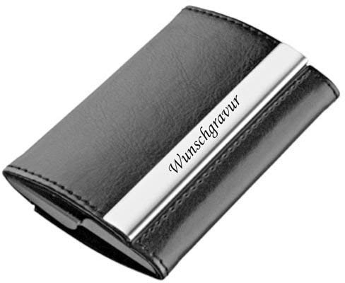Schmalz® Visitenkartenetui Visitenkartenbox mit Gravur Lederoptik Aluminium 2-Fächer graviert