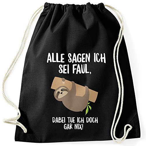 MoonWorks Turnbeutel mit Faultier Alle sagen ich sei faul, dabei tue ich doch gar nix! Hipster Beutel Tasche Sportbeutel Gymsac Gymbag schwarz unisize