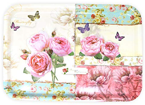 Lashuma Bandeja decorativa cuadrada, diseño de rosas inglesas, 45 x 31 cm, bandeja grande plana