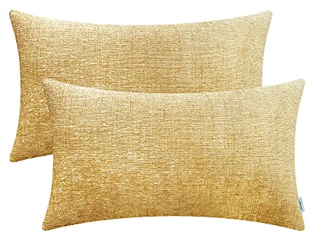 CaliTime Gemütliche Nackenrolle-Kissenbezüge für Couch, Sofa, Heimdekoration, einfarbig, weicher Chenille, 30 x 50 cm, goldfarben, 2 Stück