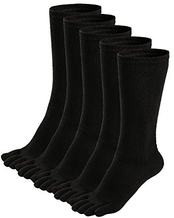 PUTUO Mens Toe Socks Cotton Five Finger Socks Sports Running Crew Socks, UK Men's shoes 6-10, Black-5 Pairs