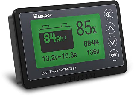 Renogy 500A Battery Monitor with Shunt, High and Low Voltage Programmable Alarm, Voltage Range 10V-120V and up to 500A, 20ft Shielded Cable, Compatible with 12V Lithium Sealed, Gel, Flooded Batteries