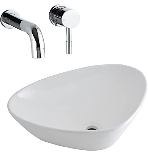 MILANO Countertop Bathroom Basin Sink Wall Mounted Mixer Tap 590 x 390mm