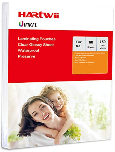 Laminierfolie, DIN A3, 60 Blatt, 150/200 / 250 Mikron, 303 x 426 mm, für Siegel, DIN A3 A3 150Micron x 60sheets