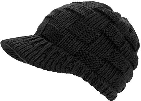 dy_mode Damen Herren Strickmütze mit Schirm Schirmmütze Winter Mütze Unisex - A312 (A312-SchwarzKaro)