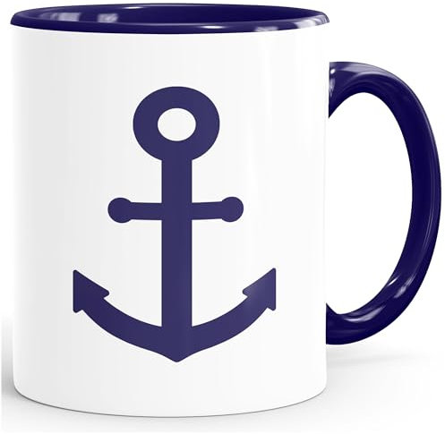 Moonworks® Kaffee-Tasse Anker Aufdruck maritimes Motiv Geschenk für Nordlichter Segler inner-navy Keramik-Tasse