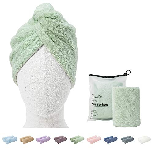 ENETIX 2 Stück Microfaser Handtuch für Damen, Haare Schnelltrocknend 25 × 70 cm Super Absorbierender Anti-Frizz-Haar-Turban, Schnell trocknende Haartücher mit Knopf (Minze)