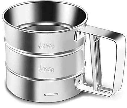 Stainless Steel Flour Sifter Shaker, Semi Automatic Hand Held Flour Sieve Powder Hand Screened Sugar Icing Mesh Sieve Kitchen Baking Tools Cake Utensils