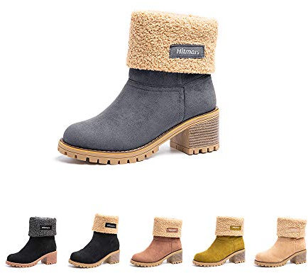 Hitmars Stivali Donna Invernali Stivaletti Camoscio Boots Stivali Foderati Caldi Scarpe Eleganti Comodi Moda Grigio EU 40