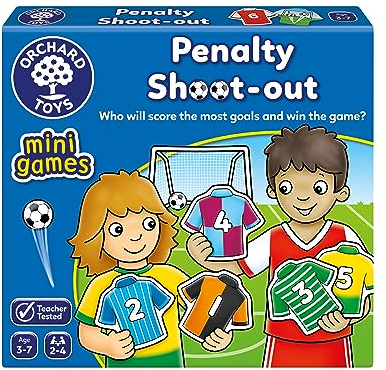 Orchard Toys Penalty Shoot Out Mini Games, Travel Games for Kids to Learn Matching Pairs, Maths, Educational Game for Addition, Subtraction, Football Game, Football Gift for Boys, Girls, Age 3+