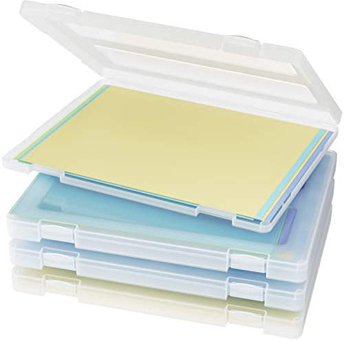 Denkee Tragbarer Projektkoffer für 21.6x27.9 cm Briefe A4 Datei-Papier, transparent, schlank, Kunststoff, stapelbar, Aufbewahrungsbox, Dokumente, Zeitschriften, Papierschutz, 31.8x24x2.4 cm, 4 Stück