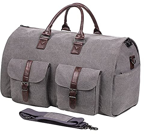 seyfocnia Wandelbare Reise-Kleidertasche, Handgepäck-Reisetasche für Männer und Frauen – 2-in-1 hängender Koffer, Anzug, Business, Reisetasche, Grau-2pockets-canvas, Reisen