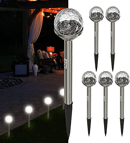 Cepewa Wegeleuchte solarbetrieben 6er Set │Crackle-Design Ø 6 cm │Gartenlampe Bodenstecker Gartendeko (1 x 6er Set Solar Wegeleuchte Crackle)