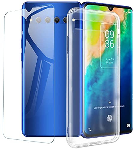 CXKJ Custodia per TCL 10 Plus (6.47 Pollice) Cover Trasparente + Pellicola Vetro Temperato, Morbido Silicone Custodie Protettivo TPU Case - Trasparente
