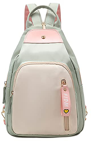 Rucksack für Damen Nylon, Kleine Umhängetasche mit Reißverschlussriemen, Lässige Tagesrucksäcke Radfahren Wandern Reisen (green)