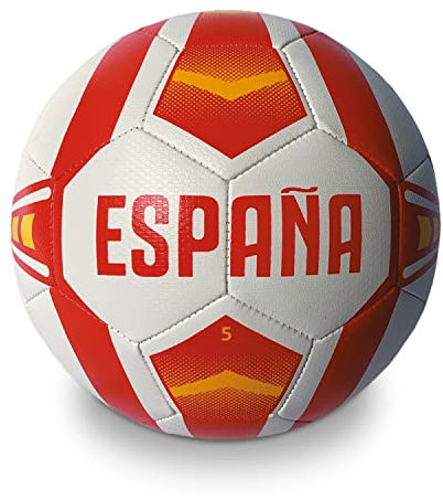 Mondo Sport - Pallone da Calcio Cucito ESPANA, Misura 5, 400 g, Colore Bianco, Rosso, Giallo - 23020