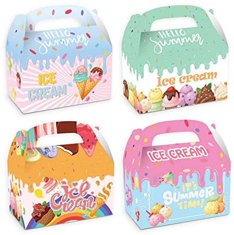 Eiscreme-Goodie-Boxen, Sommer-Eiscreme-Party-Bevorzugungstüten Papier-Geschenkbox, Bunte Eiscreme-Muster-Geschenk-Leckerli-Boxen, Kindertags-Geschenkboxen, Geburtstagsfeier-Geschenkboxen mit Griff