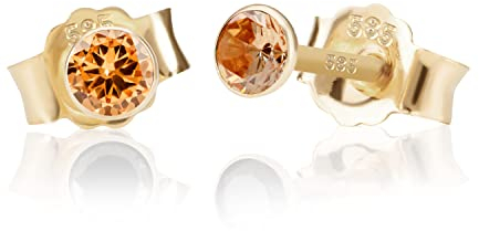 NKlaus Paar 3,5mm 585 Gelb Gold 14 Karat Ohrstecker Kristall Zirkonia Champagne Butterfly Verschluss Damen Mädchen 11020