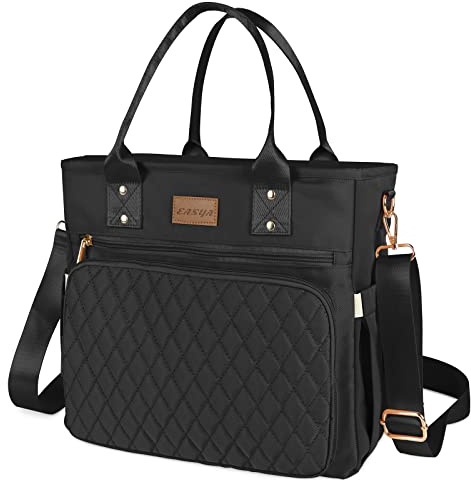 EASYA Lonchera grande aislada para el trabajo, lonchera térmica de nailon para mujer, bolsa térmica a prueba de fugas con bolsillo de almacenamiento (negro)
