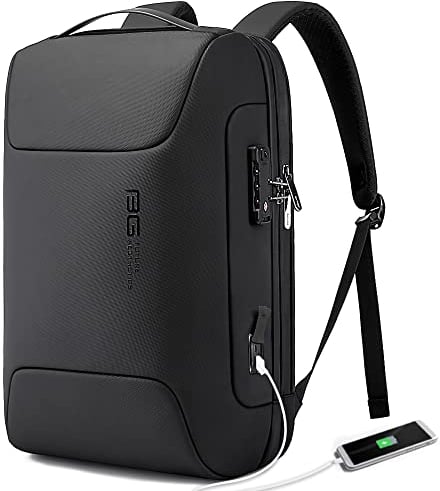 BANGE Anti Theft Backpack with USB charging Port,Lightweight Business Backpack for Men and Women, Black(upgrade), M, Laptop