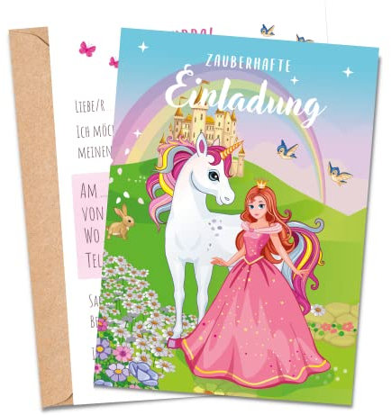 MeinBaby123® 10 Einladungskarten Kindergeburtstag Mädchen | Geburtstagseinladungen für Kinder | Prinzessin Einladungskarten | inkl. 10 Briefumschläge | Premium Qualität (Prinzessin V1)