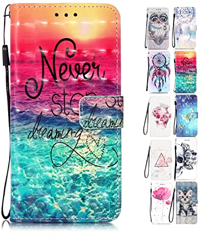 Leder Hülle für iPhone 7 8 SE 2020 6S 6 Tasche mit Kartenfach Muster Gitzer Schutzhülle Handyhülle Flip Case Klapphülle - Chasse Träume