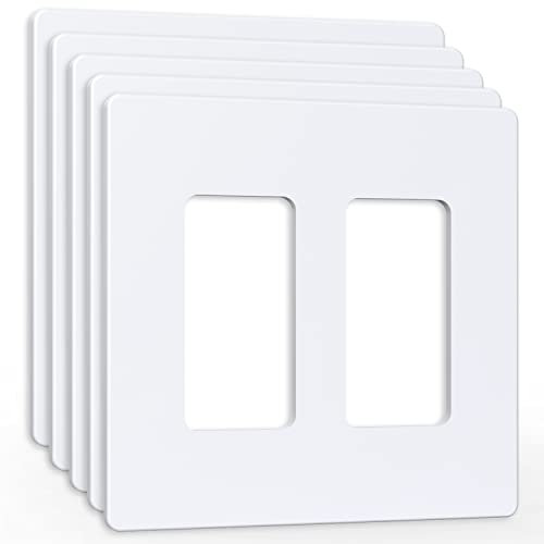Amerisense Lot de 5 cache-prises sans vis, plaque murale décorative, couvercle de prise d'alimentation, 2 prises de taille standard, blanc