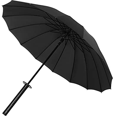 GOGUY 16-knoner schwarzer Langer Griffschirm, reflektierender Streifen Regenschirm, doppelte Regenschirm für sonnige und regnerische Tage