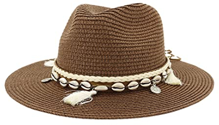 Flacher Rand Strohhut Geflochtener Sonnenhut Sonnenschutz Fransen Cowboy Strohhut Damen Strandhut