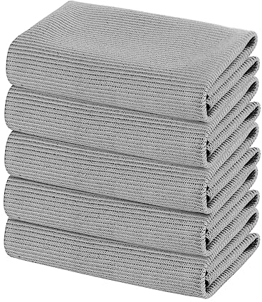 5PCS Microfiber Cleaning Cloth, Glass Window Mirror Cleaning Rags, 25 x 25 cm Lint Free Scratch Free Cloth for Mobile Phones Screens, Tablets, Camera Lens Cleaning (Gray)