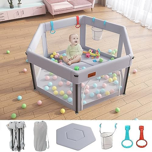 EAQ Baby Playpen Foldable, Playpen for Baby and Toddlers with Breathable Mesh Walls Fitted mat for Indoor and Outdoor