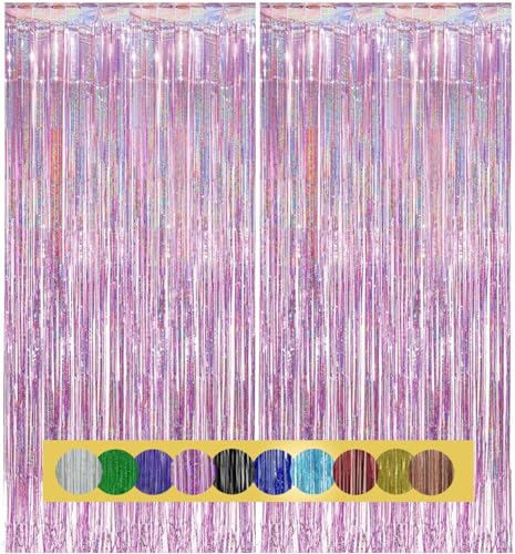 2 Stück Lametta Vorhänge Rosa Glitzer Hintergrund Dekoration Folien Fransen Silvester Geburtstag Hochzeit Partydeko Luftschlangen Deko für Disco Party Hochzeit Party Dekoration Neujahr