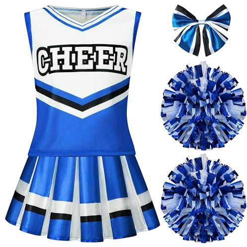 Spooktacular Creations Cheerleader-Kostüm für Mädchen, süßes Cheerleading-Outfit, blau-weiße Cheer-Uniform für Halloween Dress Up und Rollenspiel-M