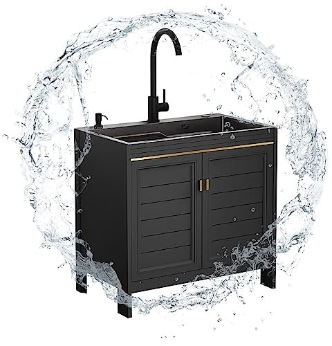 Lavandino da esterno Lavello a Libera Installazione Lavello da Cucina in Acciaio Inox a Vasca Singola con Rubinetto per Garage e Cortile Ristorante Lavanderia Giardino Interni Esterni. ( Size : 60x45x