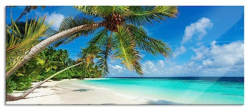 Pixxprint Glasbild Panorama, Wandbild aus Echtglas, Palmenstrand, 100x40 cm, inkl. Aufhängung und Abstandshalter