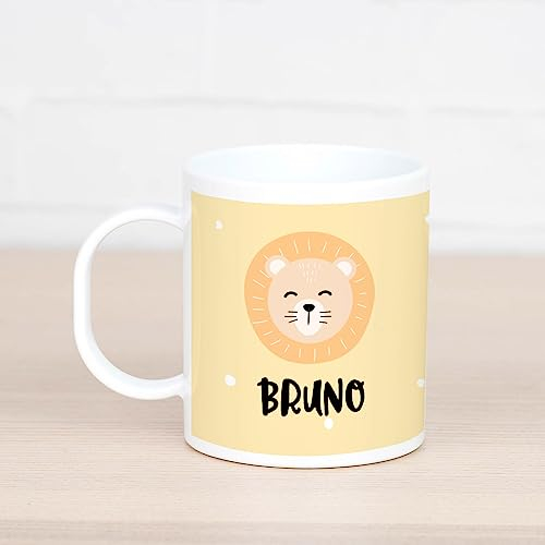 Wanapix | Taza de Plástico Personalizada para Niños| Vuelta al Colegio/Guardería | Taza Infantil con Nombre |Plástico Irrompible sin BPA | 325 ml | León