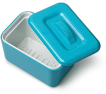 Zeal Insulated Butter Dish, Large 500 grams Capacity Double Walled Butter Tub/Container with Lid, Melamine - Aqua Blue