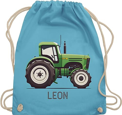 Turnbeutel Rucksack - Traktor mit Name personalisiert I Landwirte Geschenk Landwirt I Traktoren Geschenke Trecker I Landwirtschaft - Unisize - Hellblau - stoffbeutel beutel kita bulldog sportbeutel