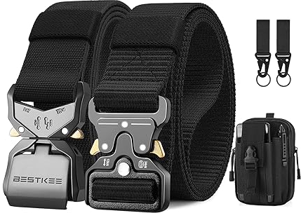 BESTKEE 2er Herren Taktischer Gürtel, 3.8cm Gürtel Herren, Militär Wandern Arbeitgürtel mit Schnellverschluss-Metallschnalle, Geschenk mit taktischem Molle-Beutel