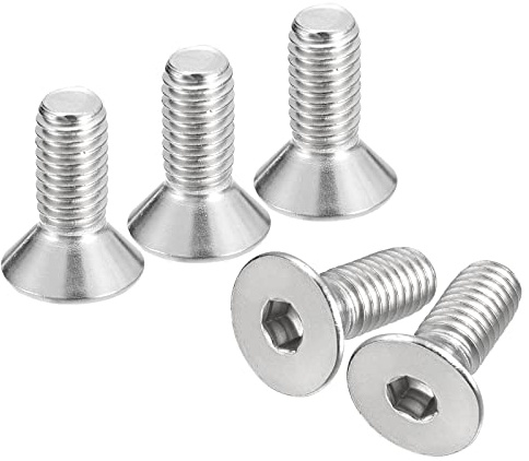 QUARKZMAN 3/8-16x1 Plana Avellanada Hueca Cabeza Tornillos, 5uds 304 Inoxidable Acero Hexagonal Zócalo Plana Cabeza Tornillos, Completa Rosca, Avellanados Pernos