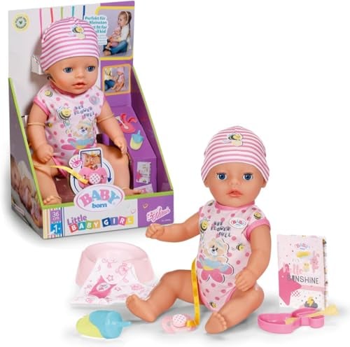 BABY born Lena (Little Baby Girl) 36cm, Babypuppe mit 7 Funktionen für Kleinkinder ab 1 Jahr, funktioniert ohne Batterie, 36 cm große Puppe, 834596 Zapf Creation, Rosa