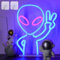 WIOSOUL Blue Alien Neon Sign - LED Wall Decor with 2 Hooks for Bedroom - USB/3*AA Powered Light Up Sign - Bar Party Hip Hop Home Decor (Blue/Pink)