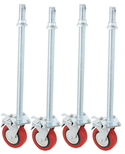 YILIKISS Gerüstrollen 190 mm mit Stahlspindel, gebremst, lotrecht stehend, Set mit 4 Stück, passend zu verschiedenen Herstellern