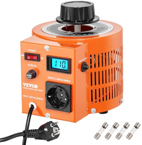 VEVOR Trasformatore di tensione 1000VA, 3,3 A, Ingresso 230 V, Uscita 0-300 V, Regolatore di tensione CA LCD 4 fusibili, Interruttore di controllo termico per casa uso commerciale