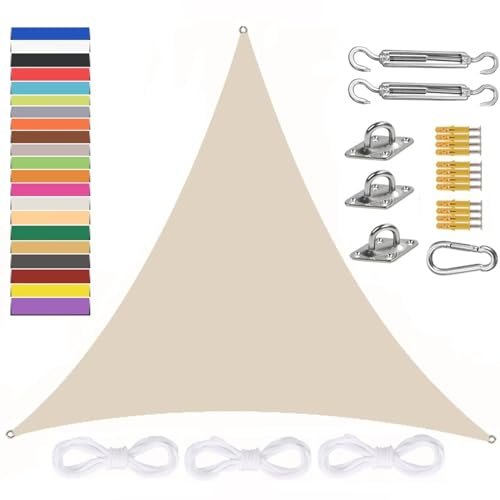 Sonnensegel Wasserdicht Sonnenschutz Segel 95% UV Schutz Dreieck Segel Inkl Befestigungsseile, Sonnensegel Reißfest für Balkon Garten Beige Weiß 6x6x6m