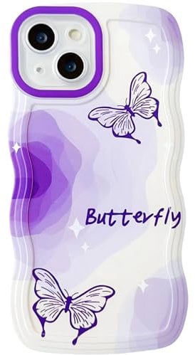 UICEAM Compatible with iPhone X/XS/10 Butterfly Case for Women Girls,Aesthetic Cute Girly Wavy Design Soft Shockproof Cell Phone Cover for iPhone X/XS/10 5.8 Inch (Butterfly/Purple