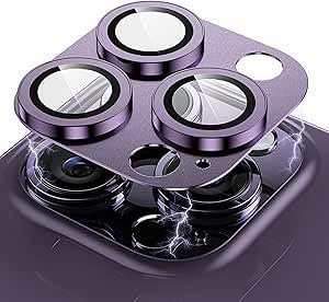 Muigi Camera Lens Protectors for iPhone 14 Pro Max/14 Pro, Matte [Shatterproof Test] 9H Tempered Glass Camera Screen Protector Scratch Resistant Metal Ring Cover Accessories Violet