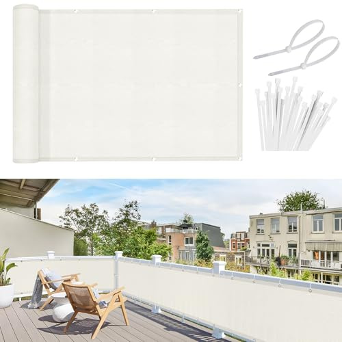 Sunnylaxx 80x200cm Balkon Sichtschutz Cream Mit Kabelbinder | Wasserdicht,Sichtschutz,PES Material,Einfach zu installieren,Für Terrasse und Outdoor-Bereich.