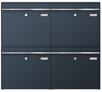 Metzler XXL Briefkastenanlage für 4 Parteien - Familienhaus aus massivem Stahl in Anthrazit RAL 7016 - mit austauschbarem namensschild - Wandmontage - 390 x 1031 x 116 mm - Bk212